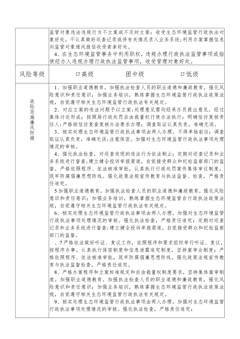 X县生态环境部门生态环境监管行政执法股股长个人岗位廉政风险点排查登记表.docx_第3页