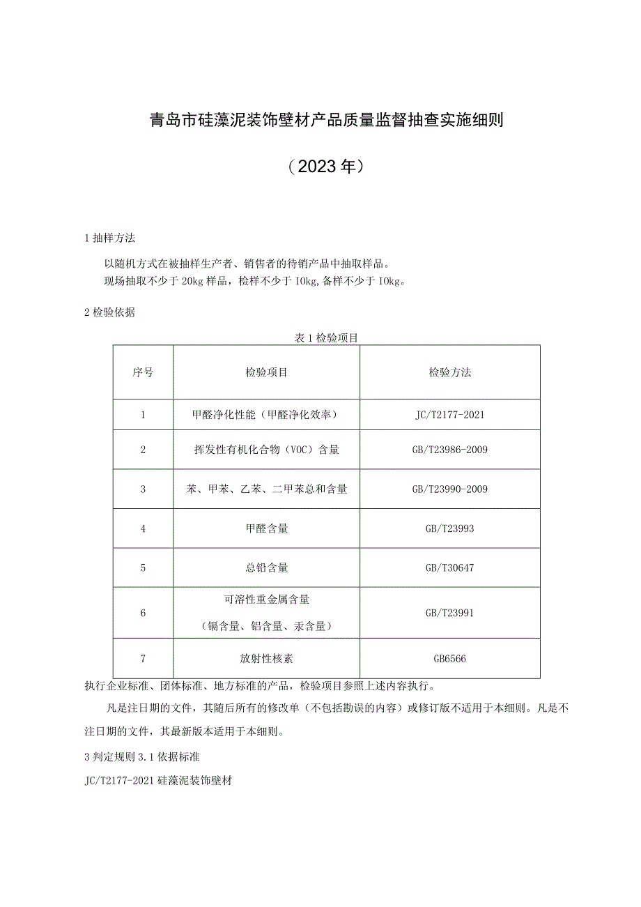 青岛市硅藻泥装饰壁材产品质量监督抽查实施细则2023年.docx_第1页