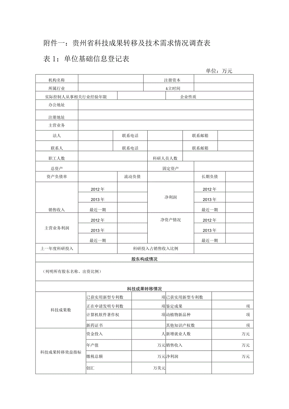 贵州省科技成果转移及技术需求情况调查表单位基础信息登记表.docx_第1页