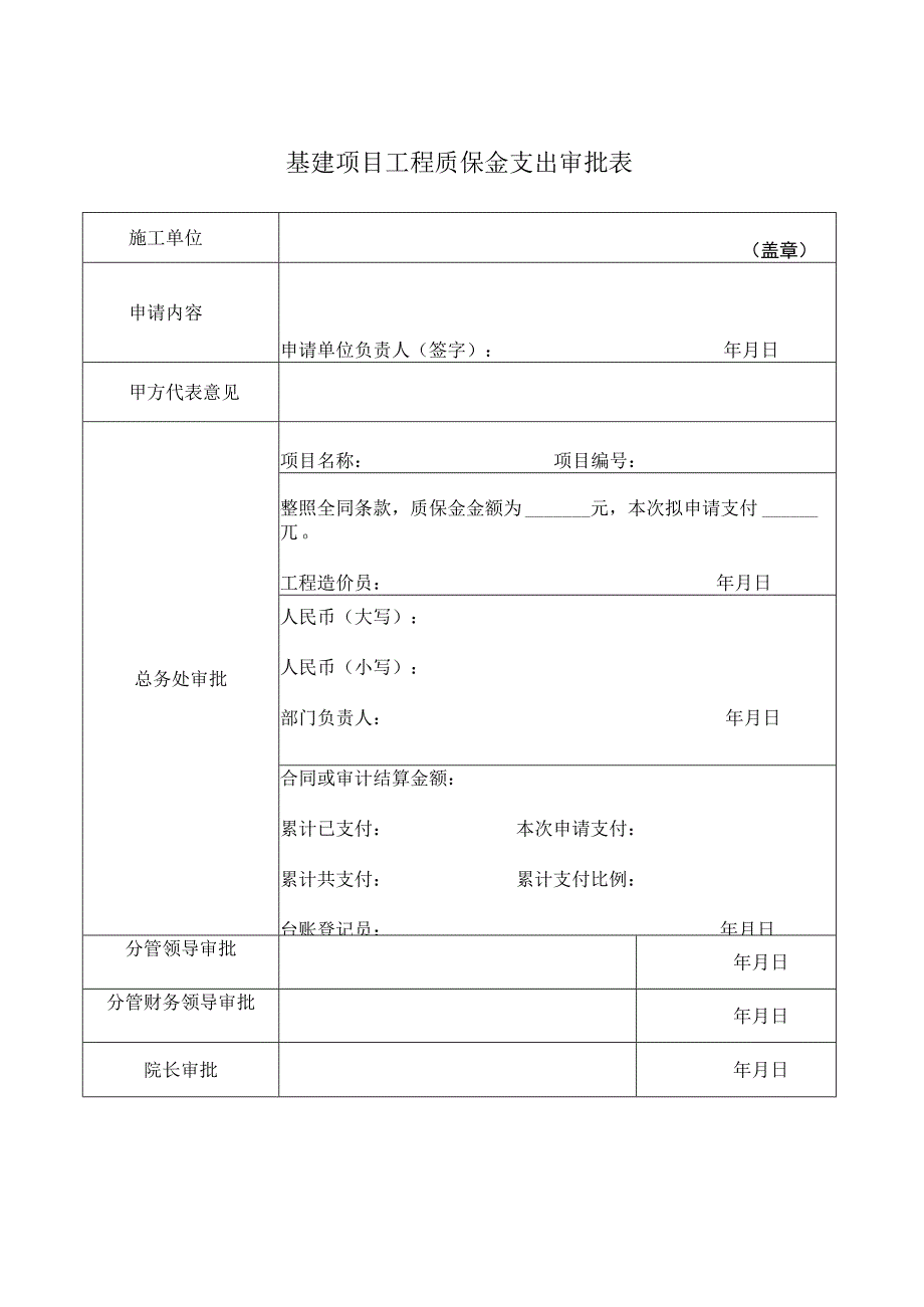 基建项目工程质保金支出审批表.docx_第1页