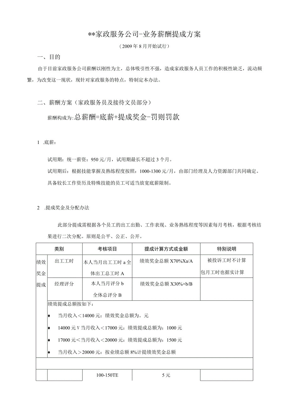 家政服务人员薪酬提成方案.docx_第1页