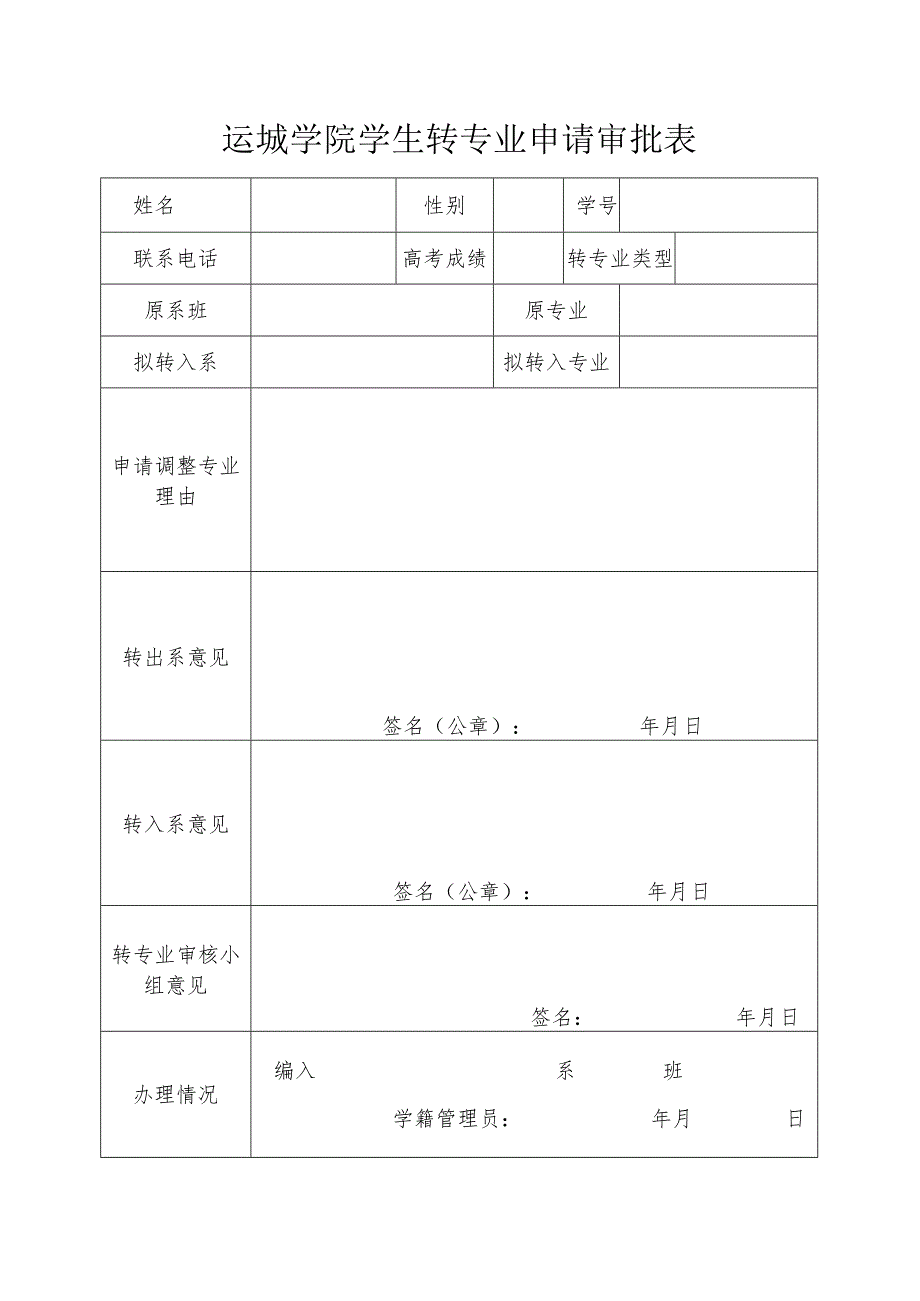 运城学院学生转专业申请审批表.docx_第1页