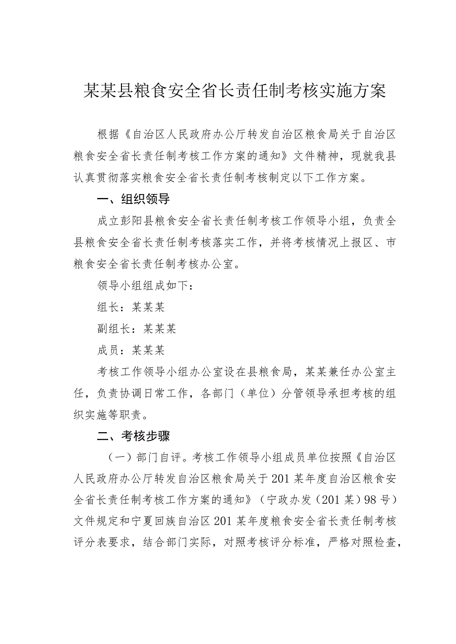 某某县粮食安全省长责任制考核实施方案.docx_第1页