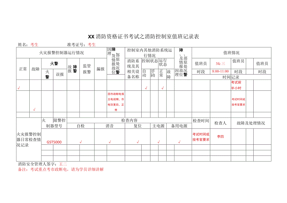 XX消防资格证书考试之消防控制室值班记录表.docx_第1页