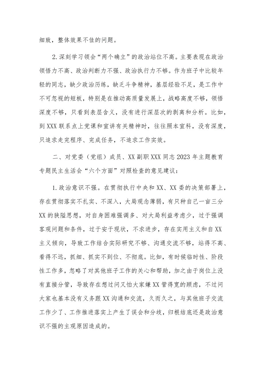 领导干部在2023年民主生活会上对其他班子成员的批评意见.docx_第2页