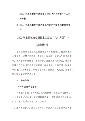 二篇：2023年主题教育专题民主生活会六个方面剖析发言材料范文.docx