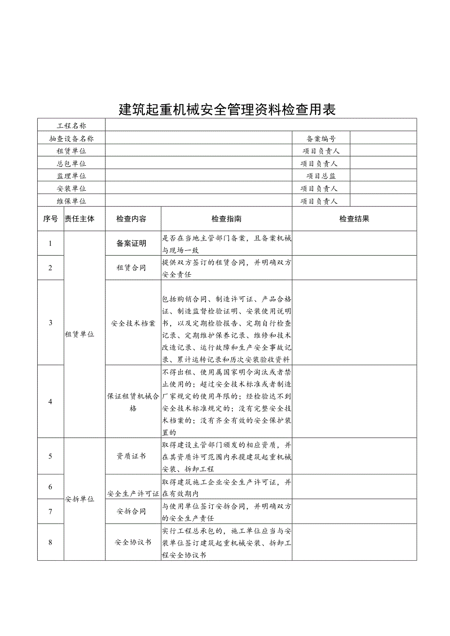 建筑起重机械实体、安全管理资料检查用表、租赁、安装、使用、检测、维保单位注册信息汇总表.docx_第3页