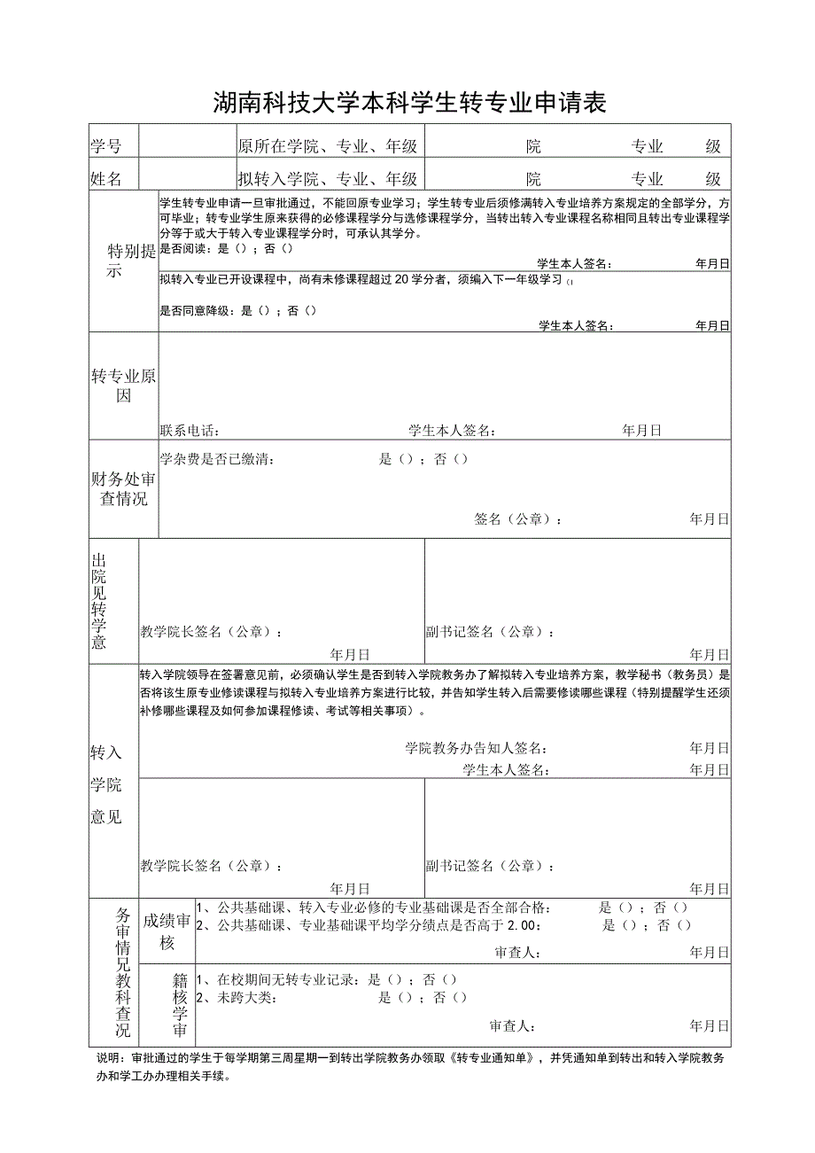 湖南科技大学本科学生转专业申请表院专业级.docx_第1页