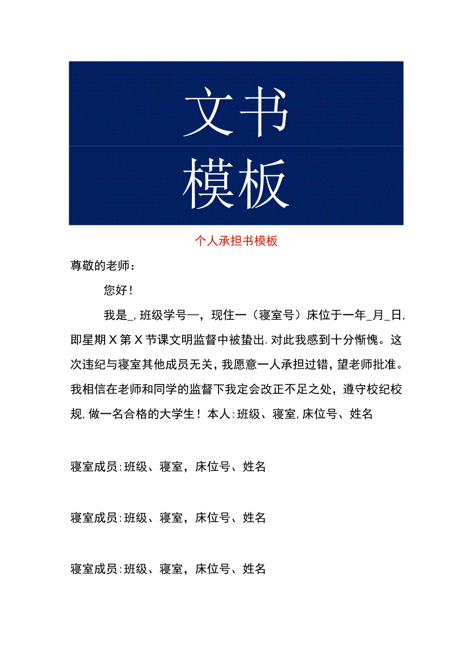 个人承担书模板.docx_第1页