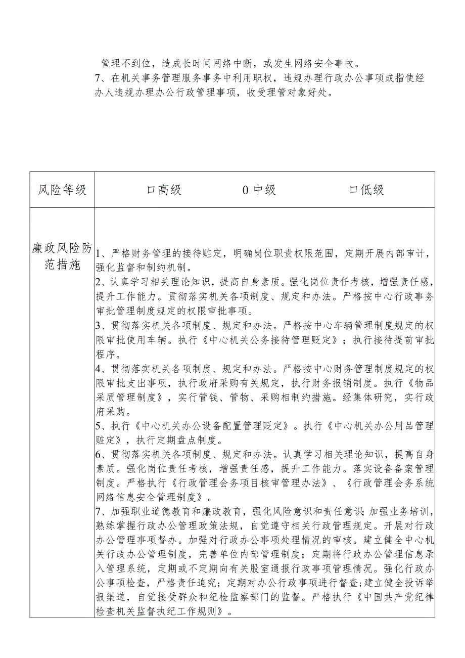 某县机关事务管理中心办公室主任个人岗位廉政风险点排查登记表.docx_第2页