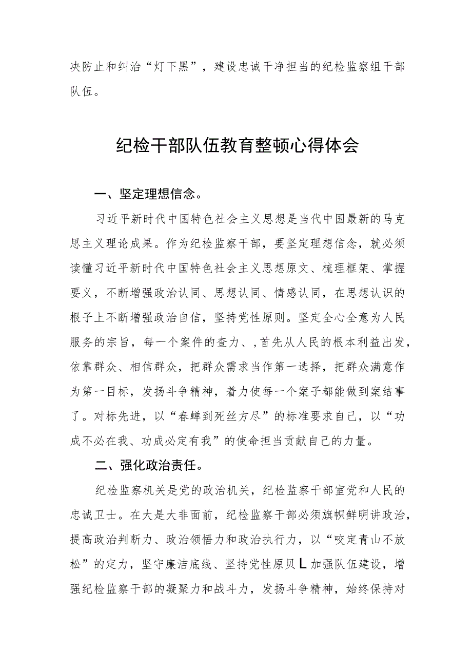 2023纪检干部队伍教育整顿心得体会交流发言提纲(5篇).docx_第3页