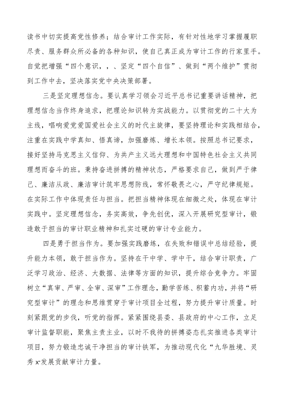 审计局书记在机关团队组织书记进修班上的研讨发言材料培训心得体会.docx_第3页