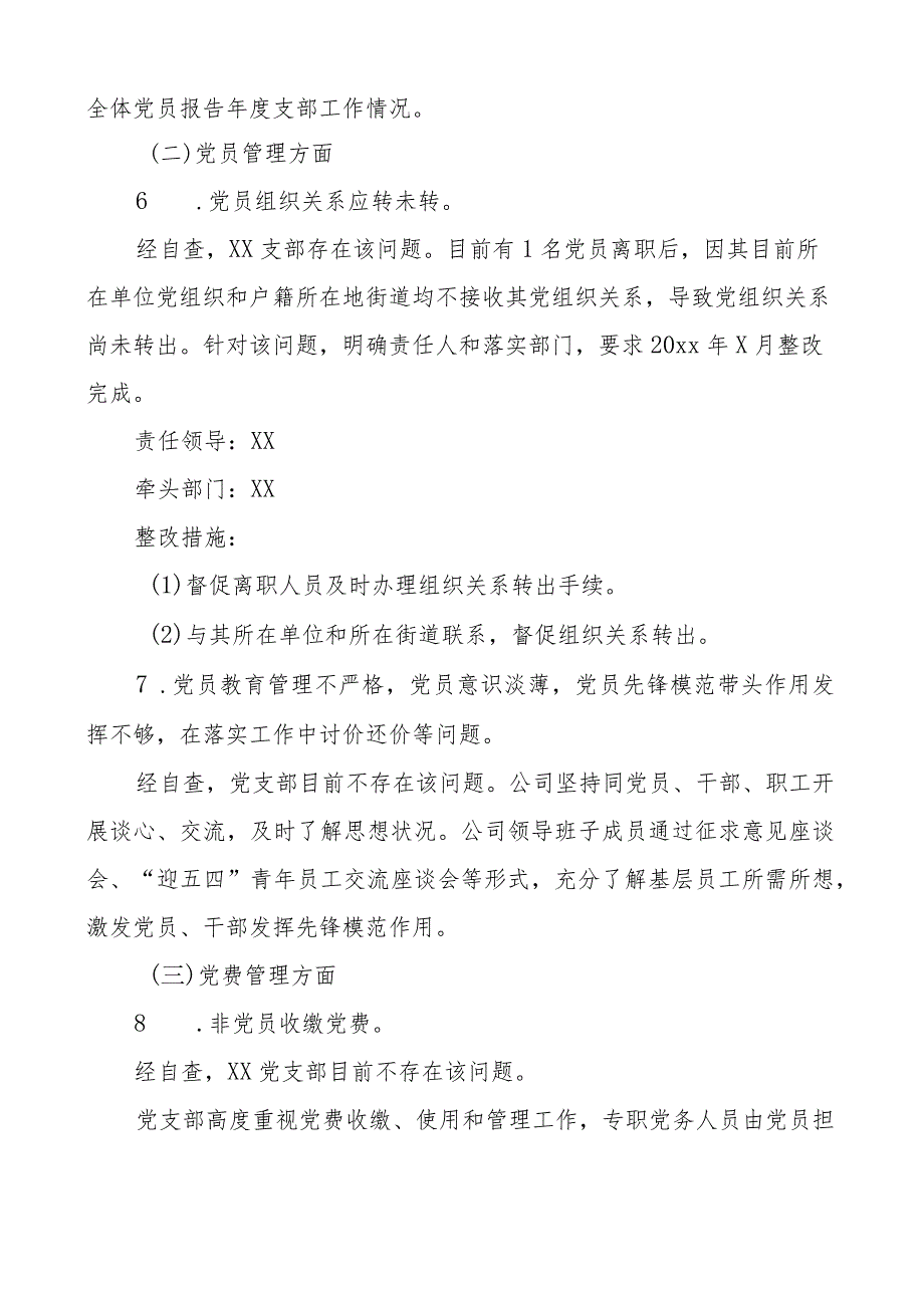 公司党支部党建工作问题整治自查报告集团企业整改总结汇报.docx_第3页