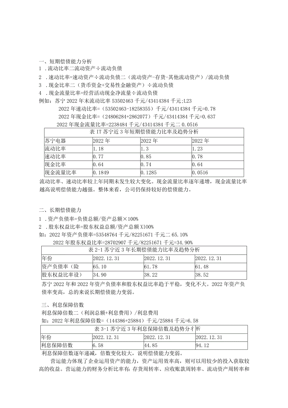 2022年电大作业财务报表分析完整版——苏宁偿债能力分析、运营能力分析、、获利能力分析、财务报表综合分析.docx_第3页