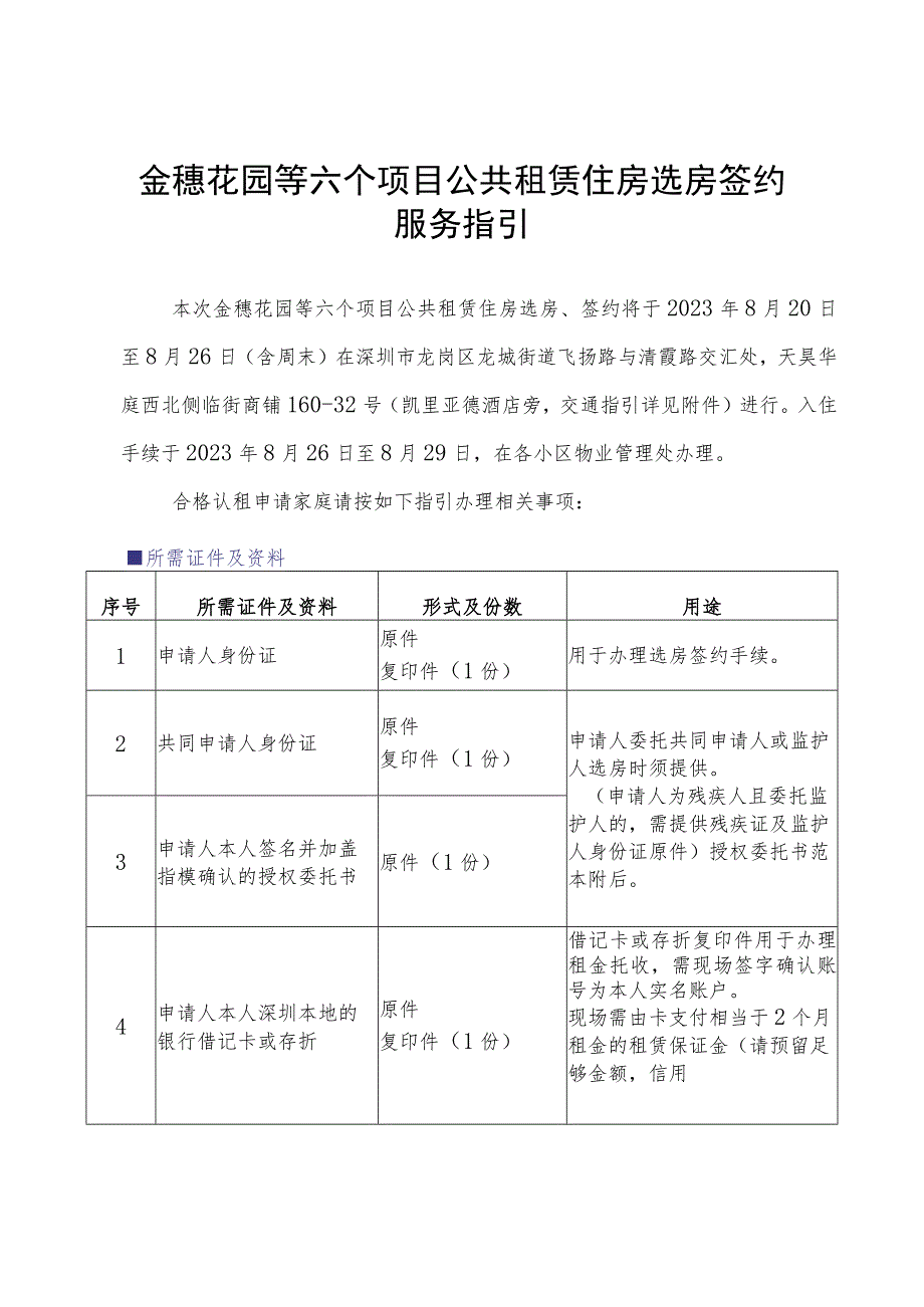 金穗花园等六个项目公共租赁住房选房签约服务指引.docx_第1页