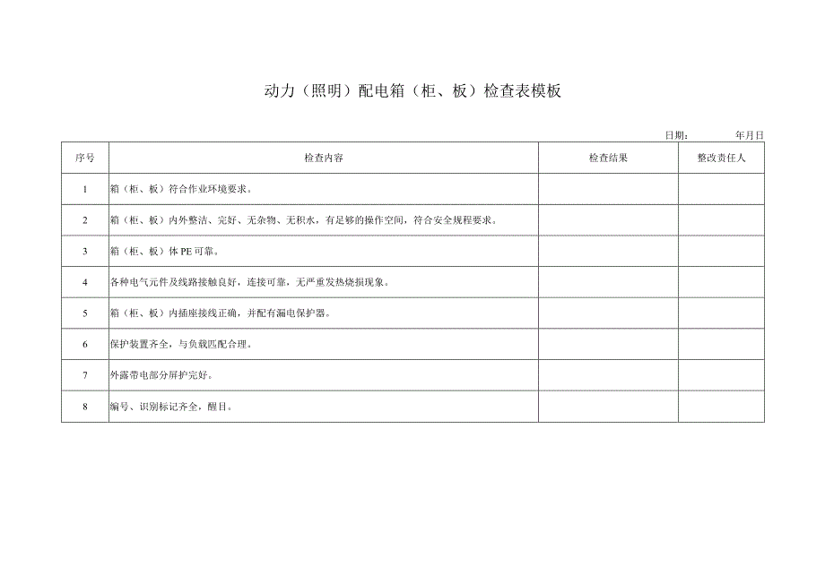 动力（照明）配电箱（柜、板）检查表模板.docx_第1页