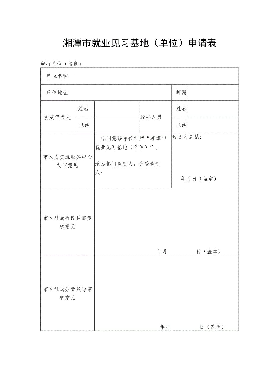 湘潭市就业见习基地单位申请表.docx_第1页