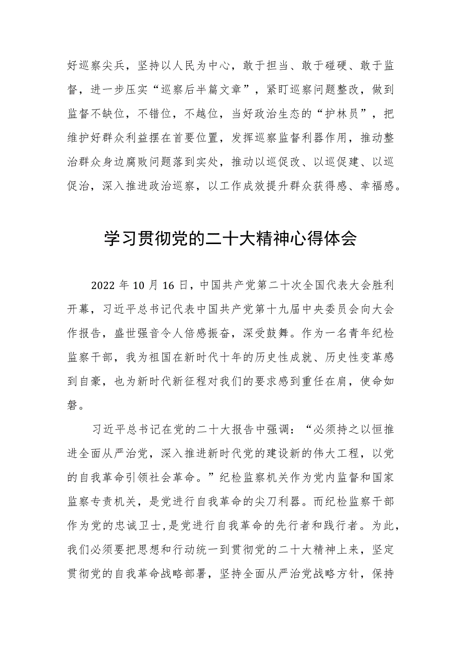 派驻纪检监察干部学习贯彻二十大精神心得感悟(十五篇).docx_第2页