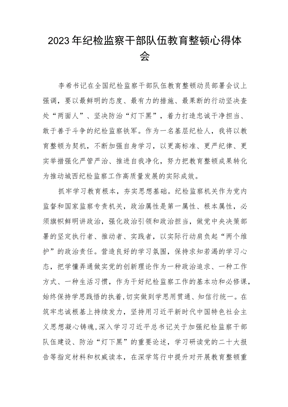 2023纪检监察干部队伍教育整顿心得体会研讨发言稿(5篇).docx_第3页