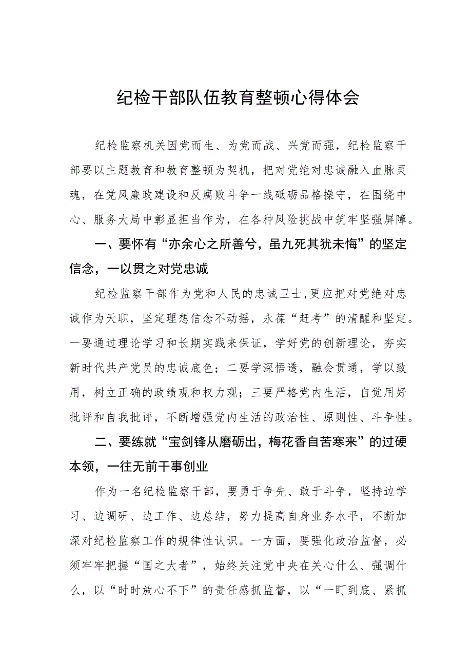 2023纪检监察干部队伍教育整顿学习个人心得体会(5篇).docx_第1页