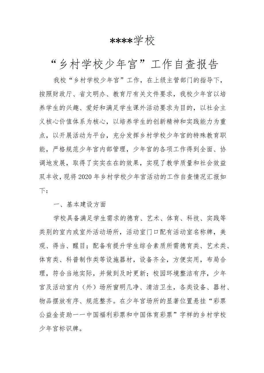 “乡村学校少年宫”工作自查报告.docx_第1页