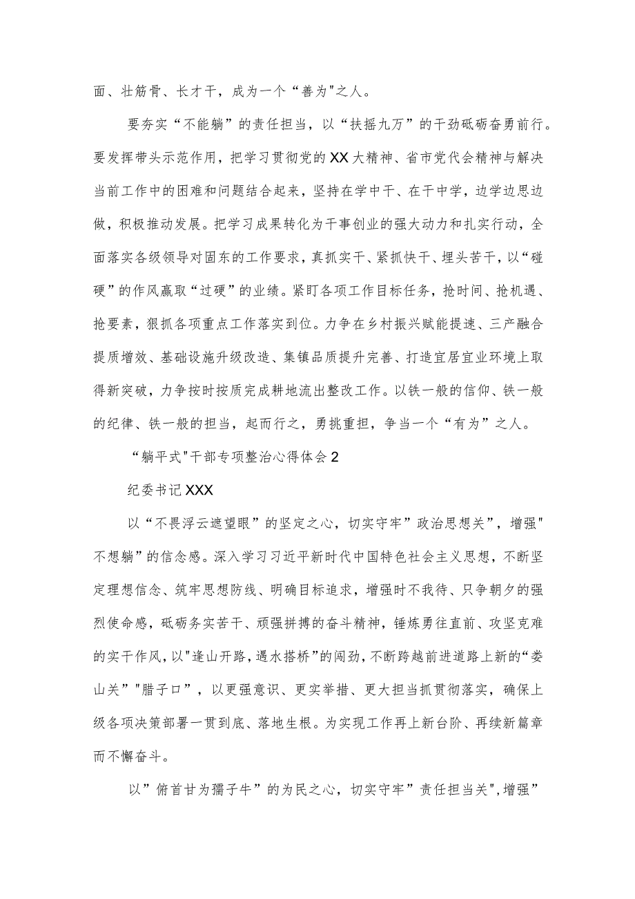 2023某书记 躺平式 干部专项整治心得体会汇篇.docx_第2页