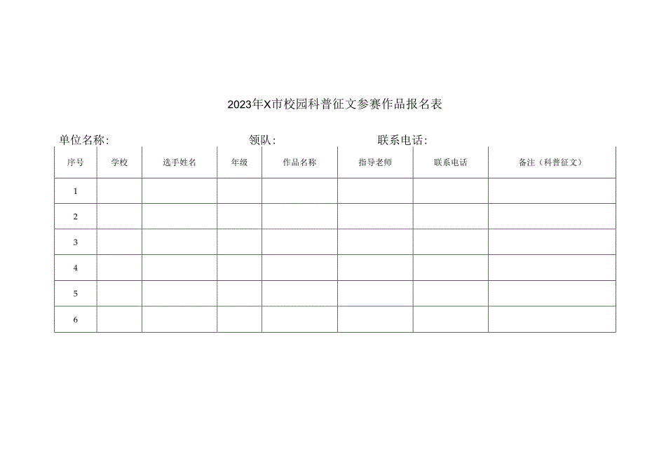 2023年市校园科普征文参赛作品报名表.docx_第1页