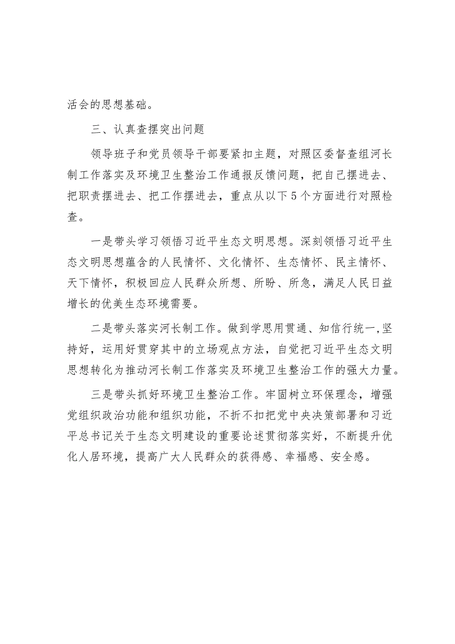 镇党委领导班子2023年河长制工作落实及环境卫生整治工作专题民主生活会实施方案.docx_第2页