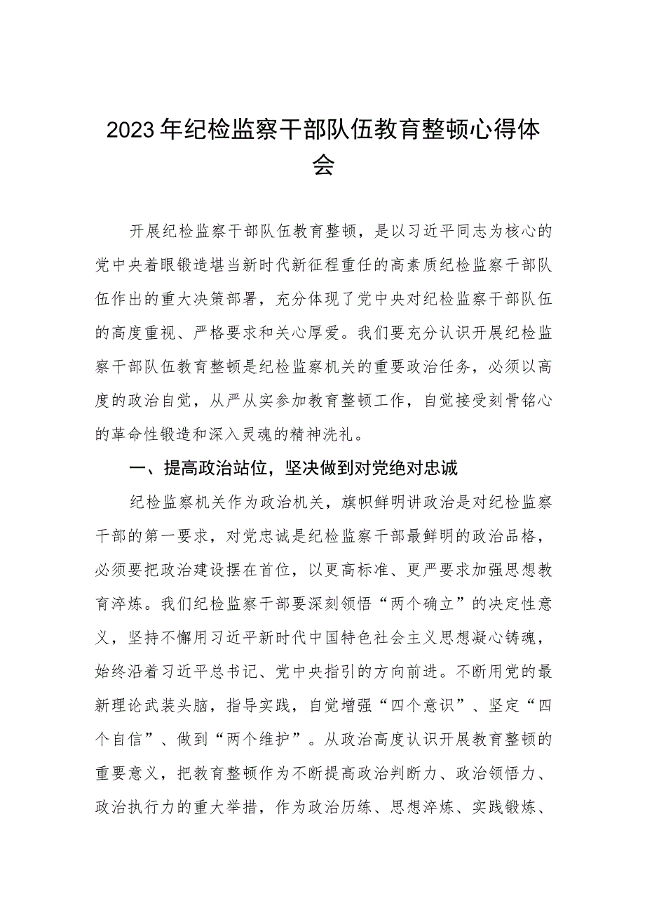 2023纪检监察干部队伍教育整顿心得体会(5篇).docx_第1页