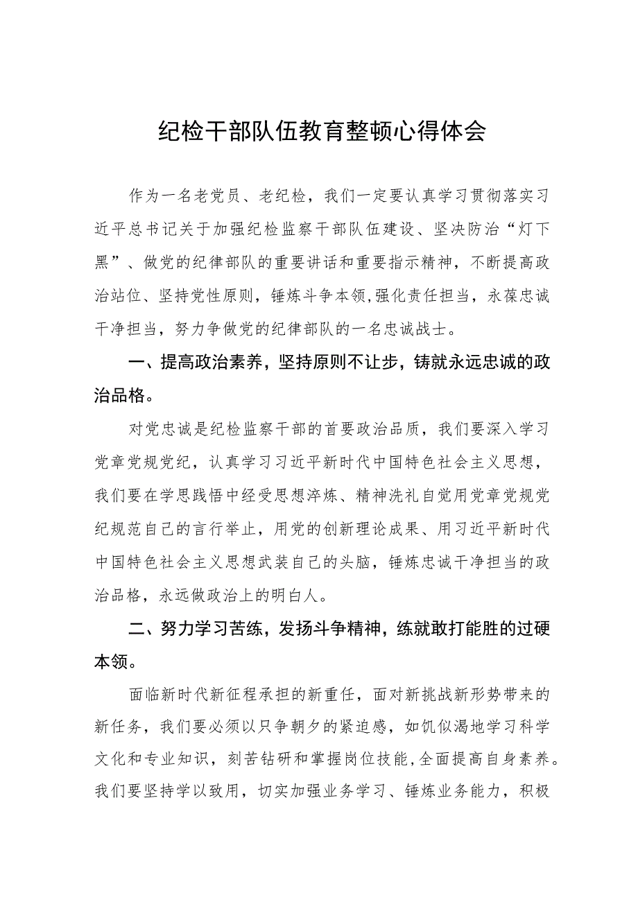 2023年纪检监察干部队伍教育整顿心得体会发言提纲(五篇).docx_第1页