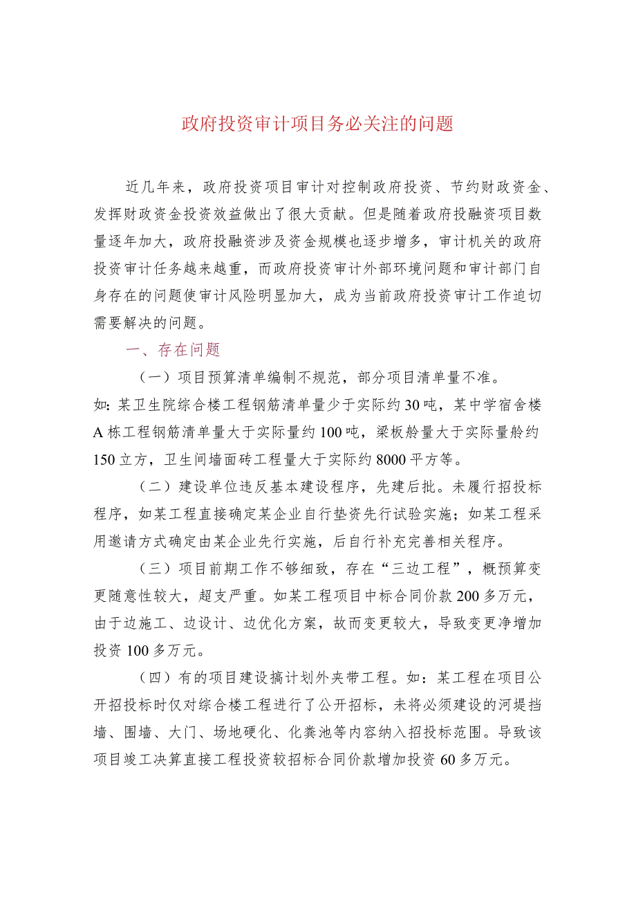 政府投资审计项目务必关注的问题.docx_第1页