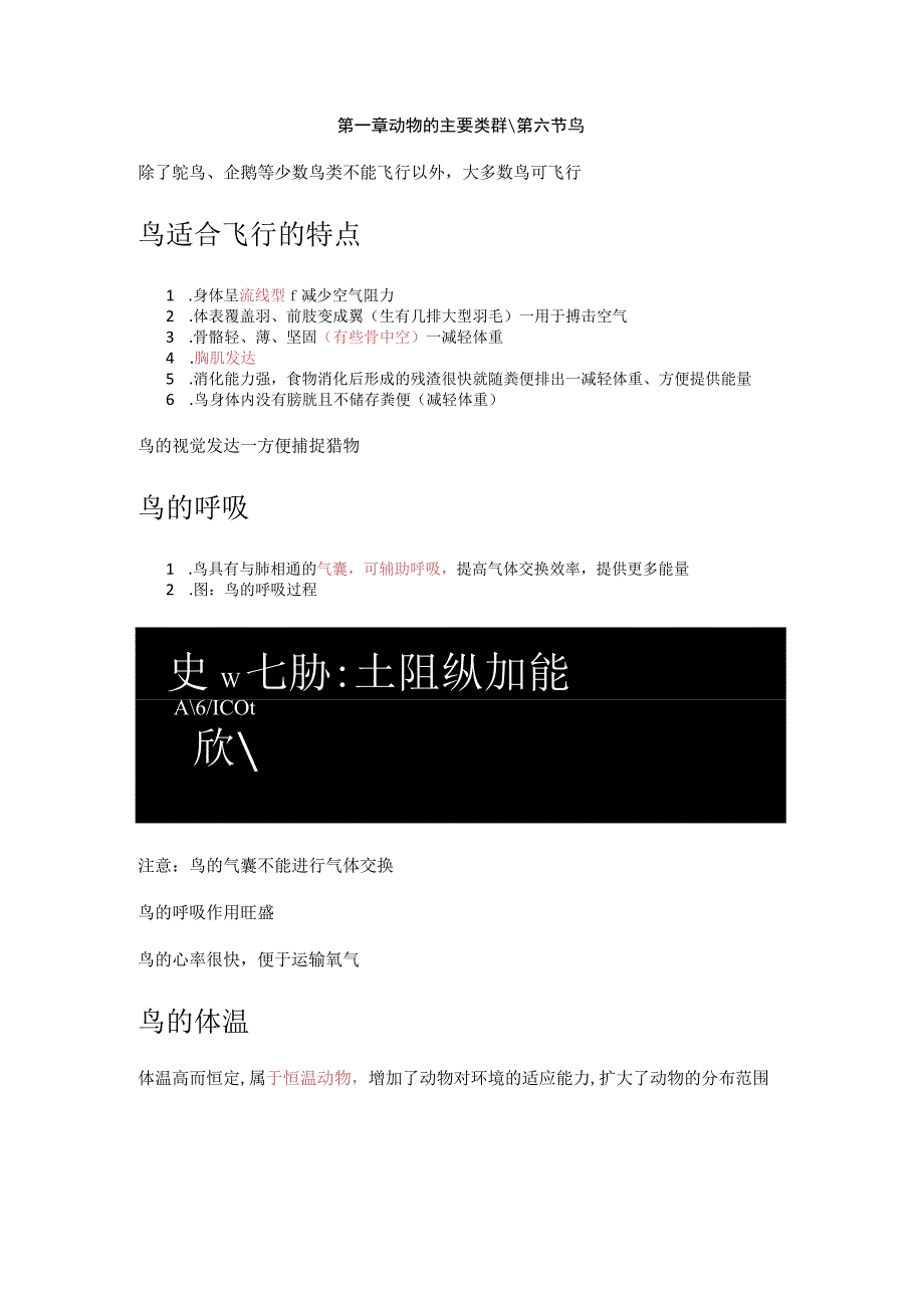 第一章动物的主要类群第六节鸟除了鸵鸟、企鹅等少数鸟类不能飞行以外大多数鸟可飞行鸟适合飞行的特点.docx_第1页