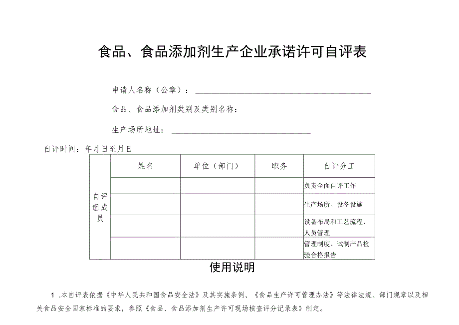 食品、食品添加剂生产企业承诺许可自评表.docx_第1页