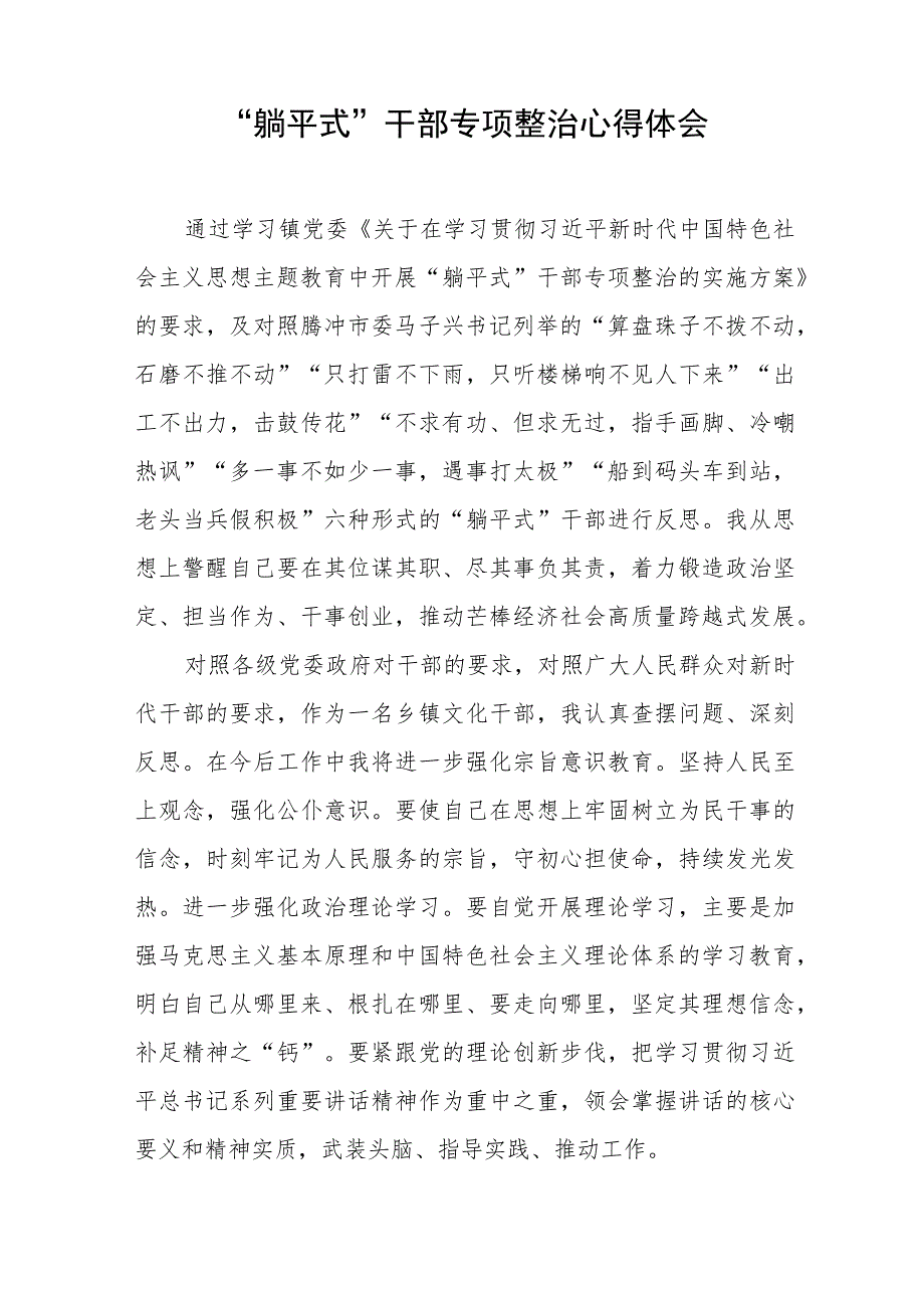 (五篇)2023乡镇“躺平式”干部专项整治的心得体会五篇.docx_第2页