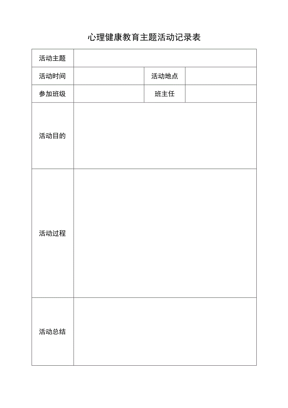 心理健康教育主题活动记录表（模板）.docx_第1页