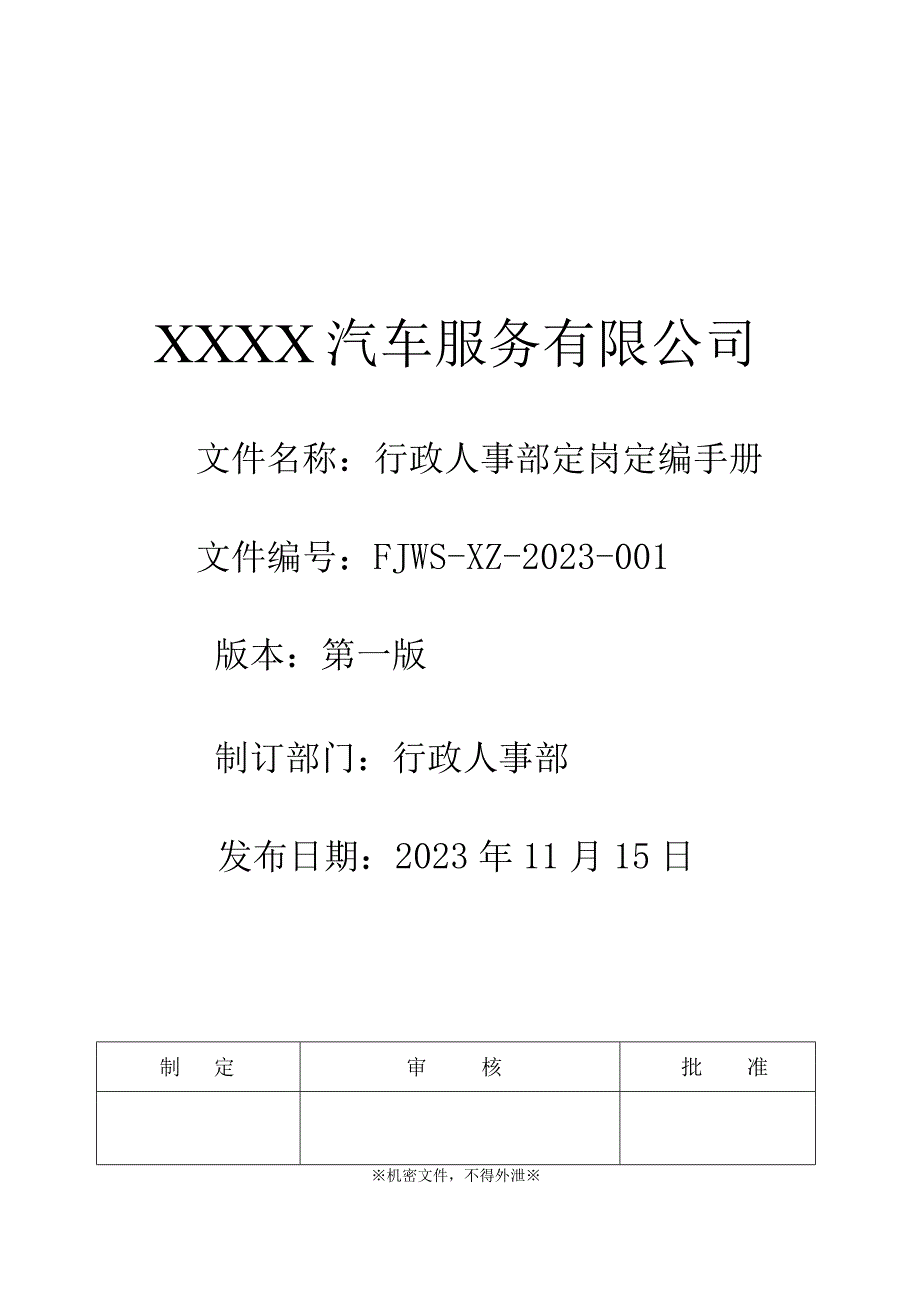 汽车4S店行政人事部定岗定编手册.docx_第1页