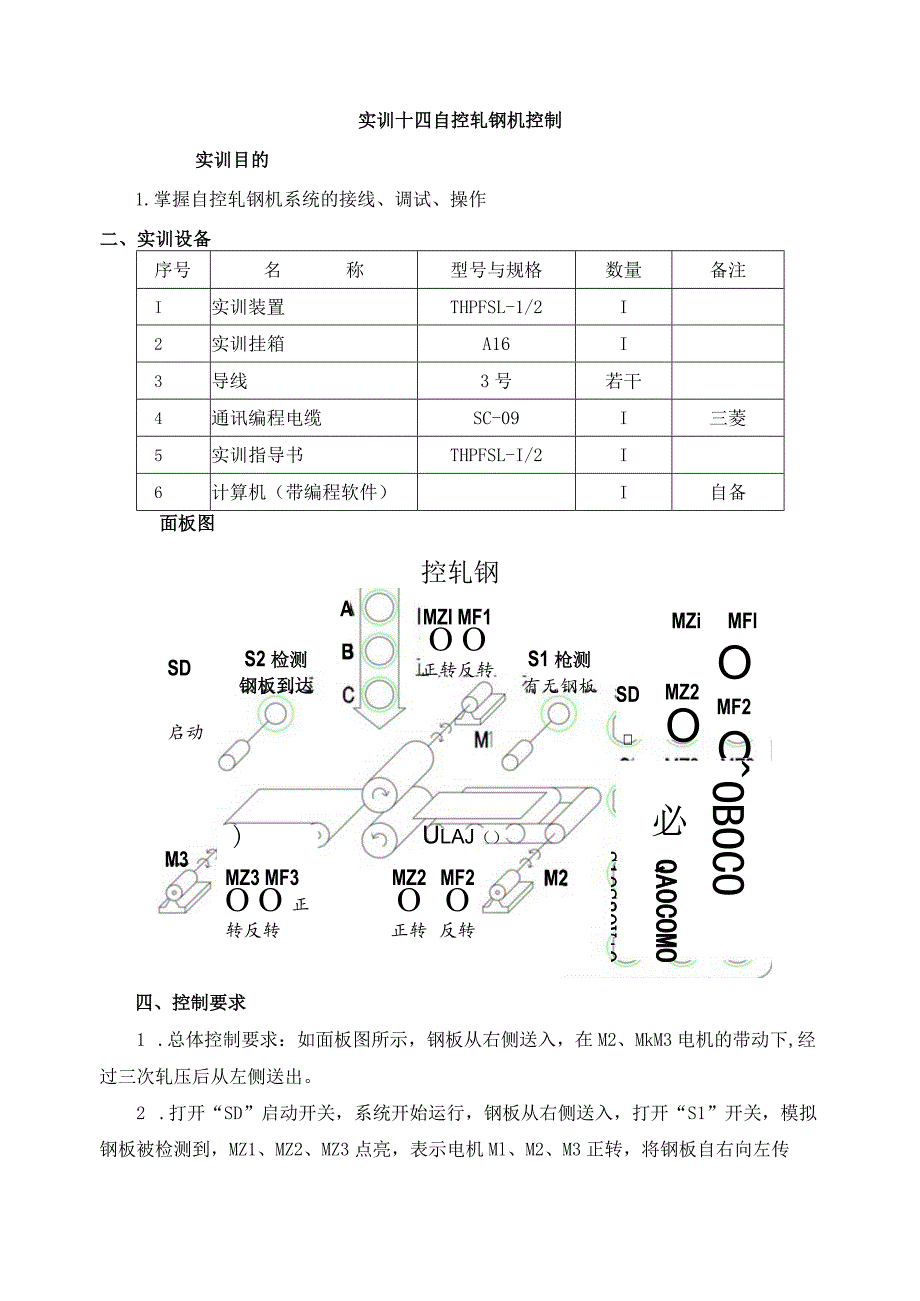 PLC基本技能实操——实训十四 自控轧钢机控制.docx_第1页