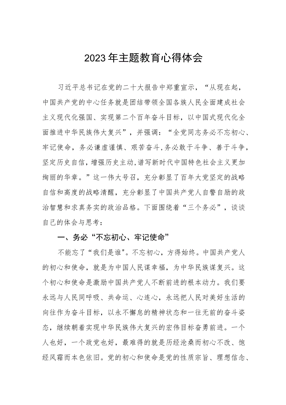 银行审计部党员2023年主题教育心得体会两篇.docx_第1页