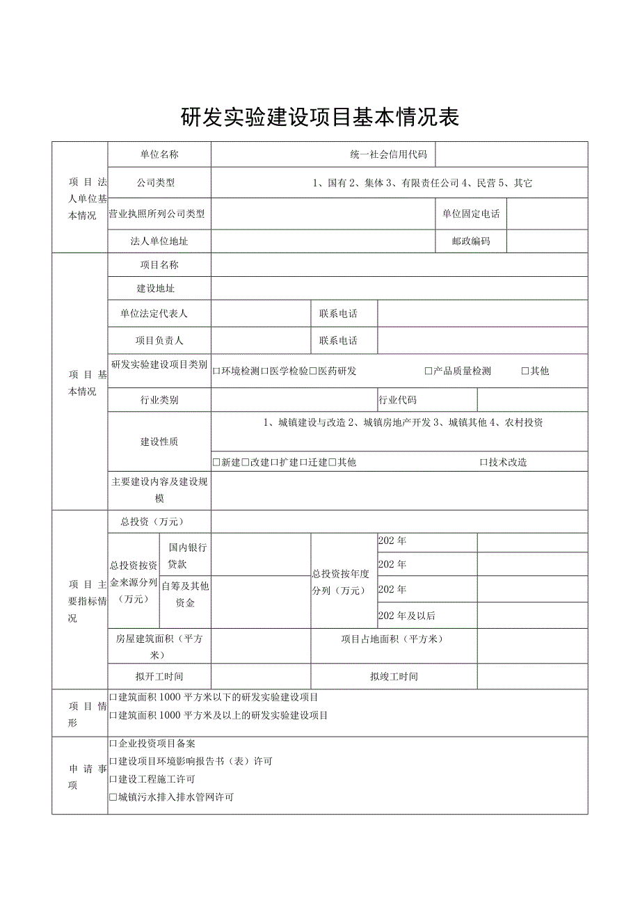 研发实验建设项目基本情况表.docx_第1页