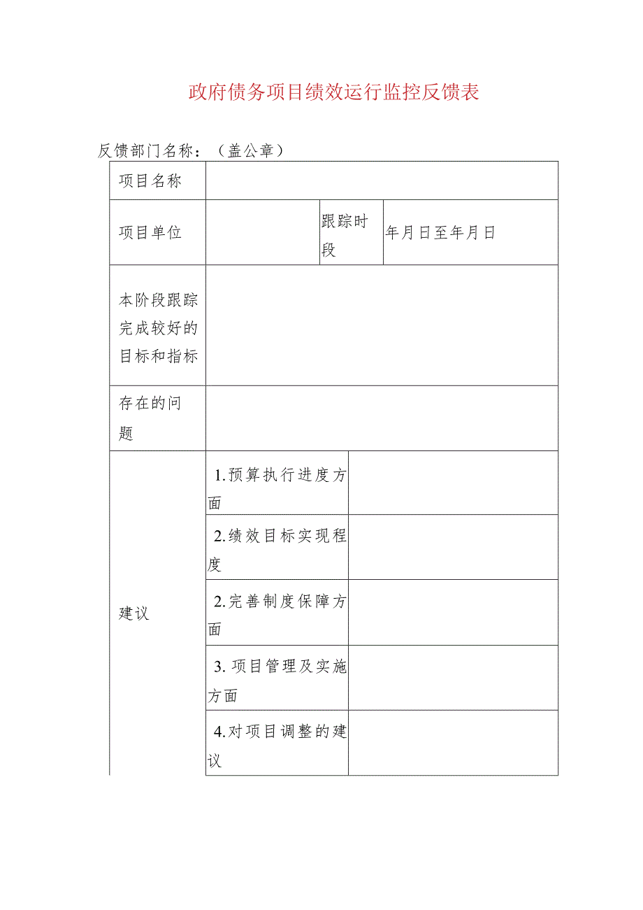 政府债务项目绩效运行监控反馈表.docx_第1页