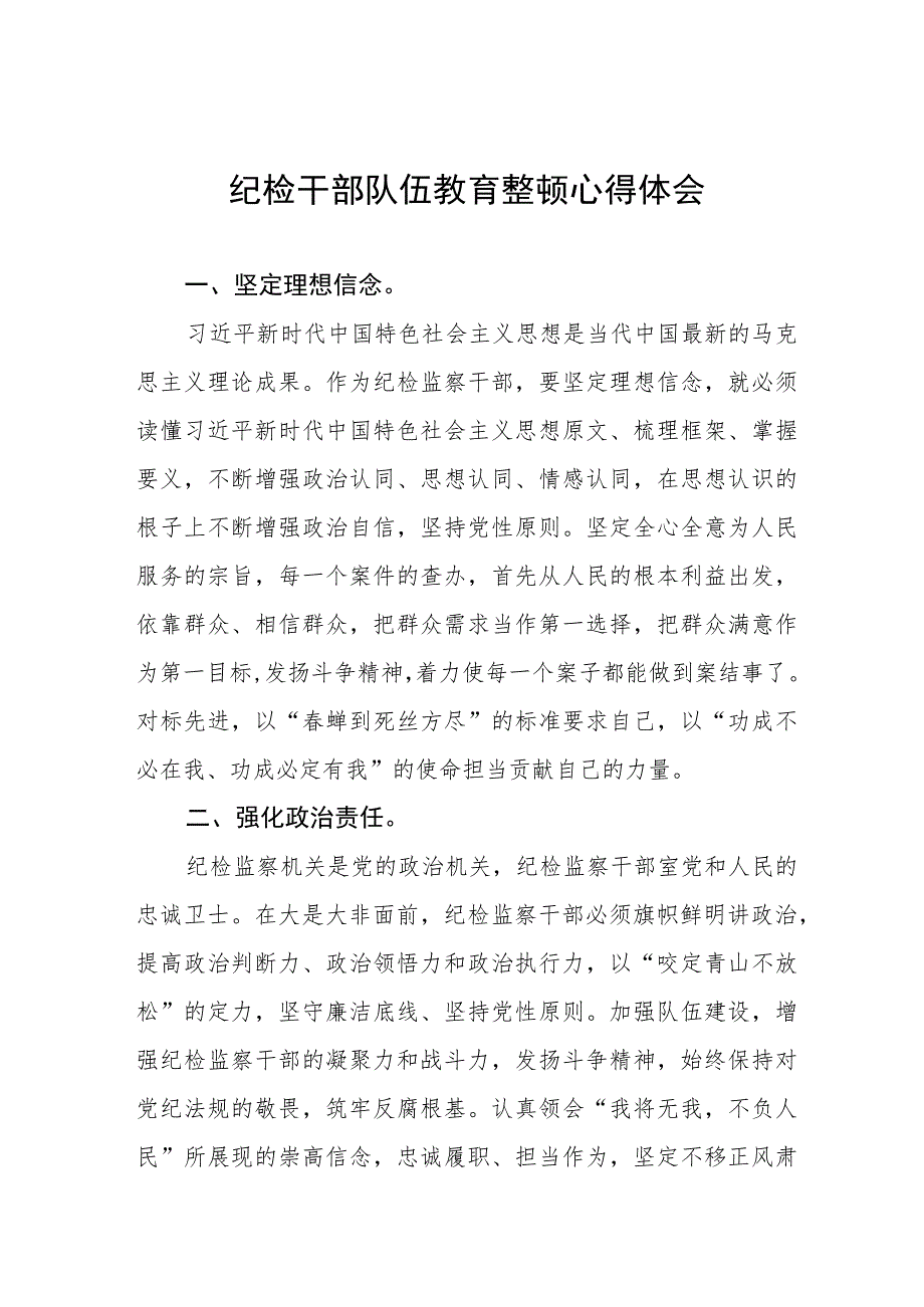 关于纪检干部队伍教育整顿心得体会的研讨材料(十篇).docx_第1页