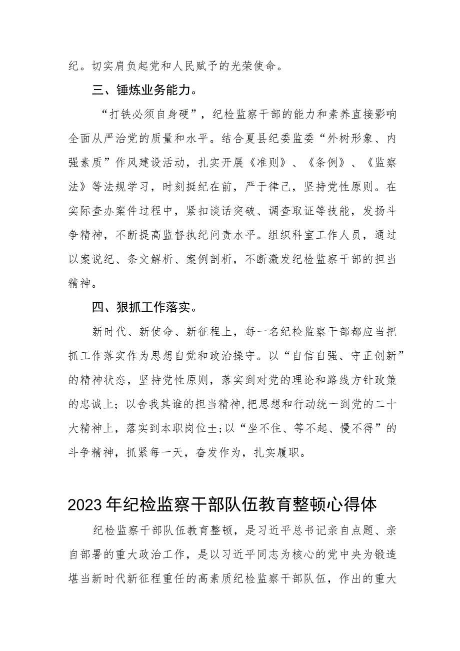 关于纪检干部队伍教育整顿心得体会的研讨材料(十篇).docx_第2页