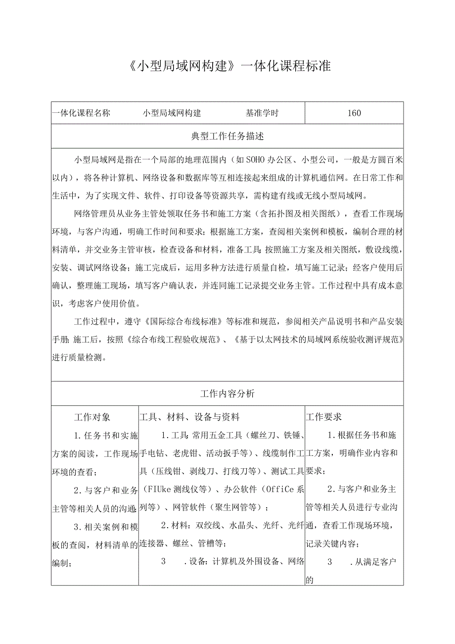 《小型局域网构建》一体化课程标准.docx_第1页