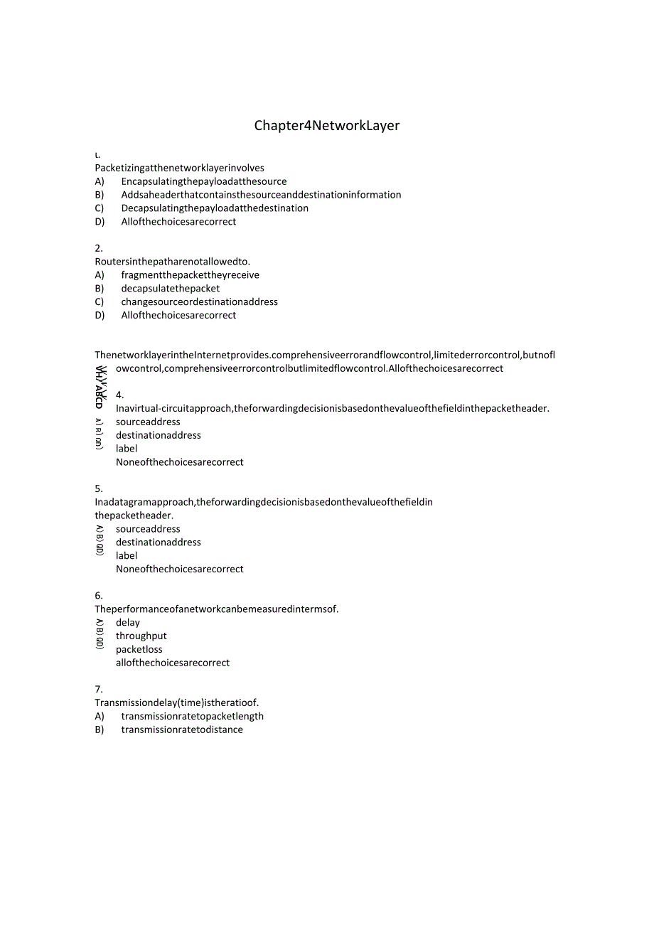 计算机网络教程自顶向下方法选择题及答案-Chapt-4-Network-Layer-QUIZZ.docx_第1页