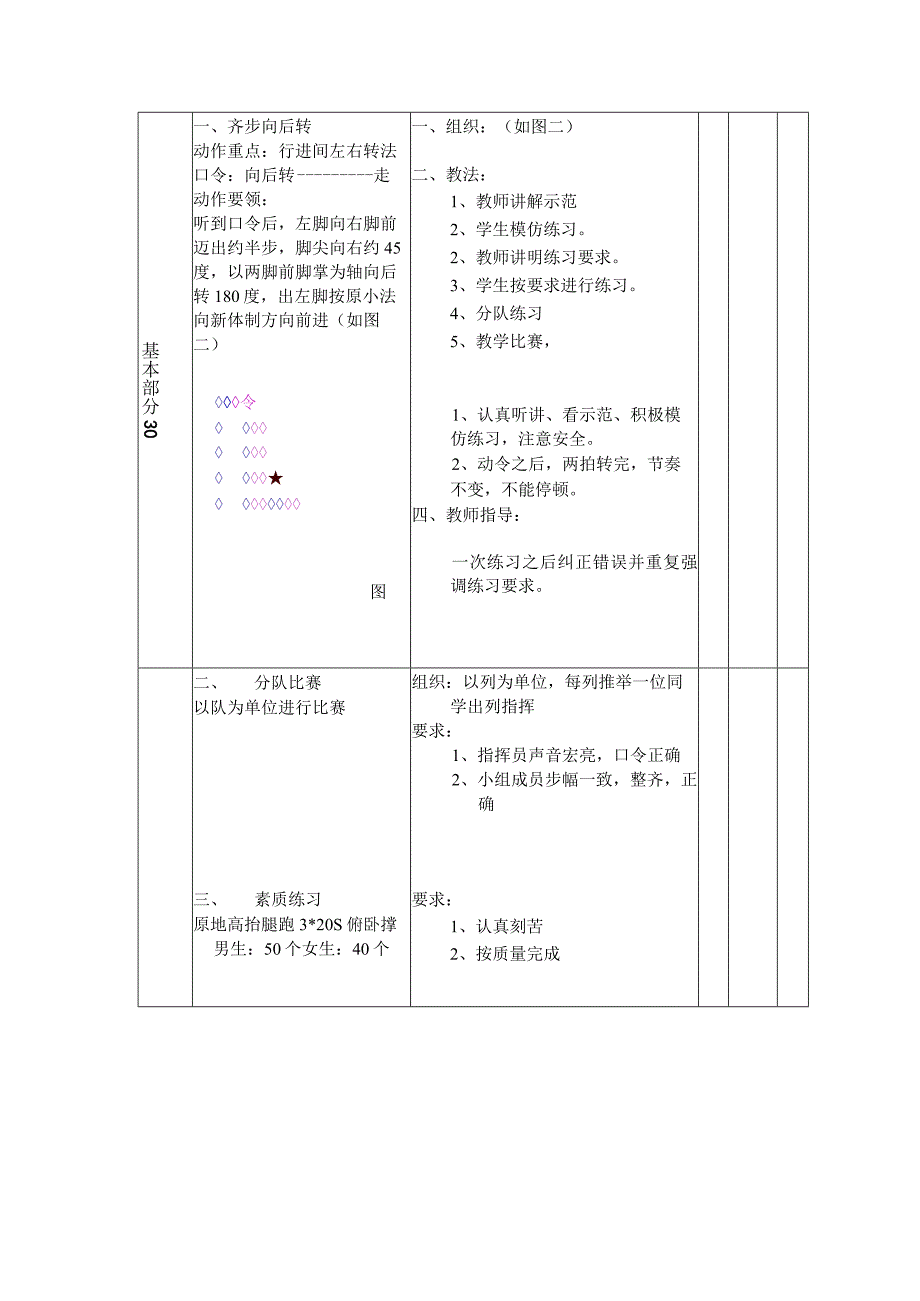 七年级下学期体育齐步向后转教案.docx_第2页