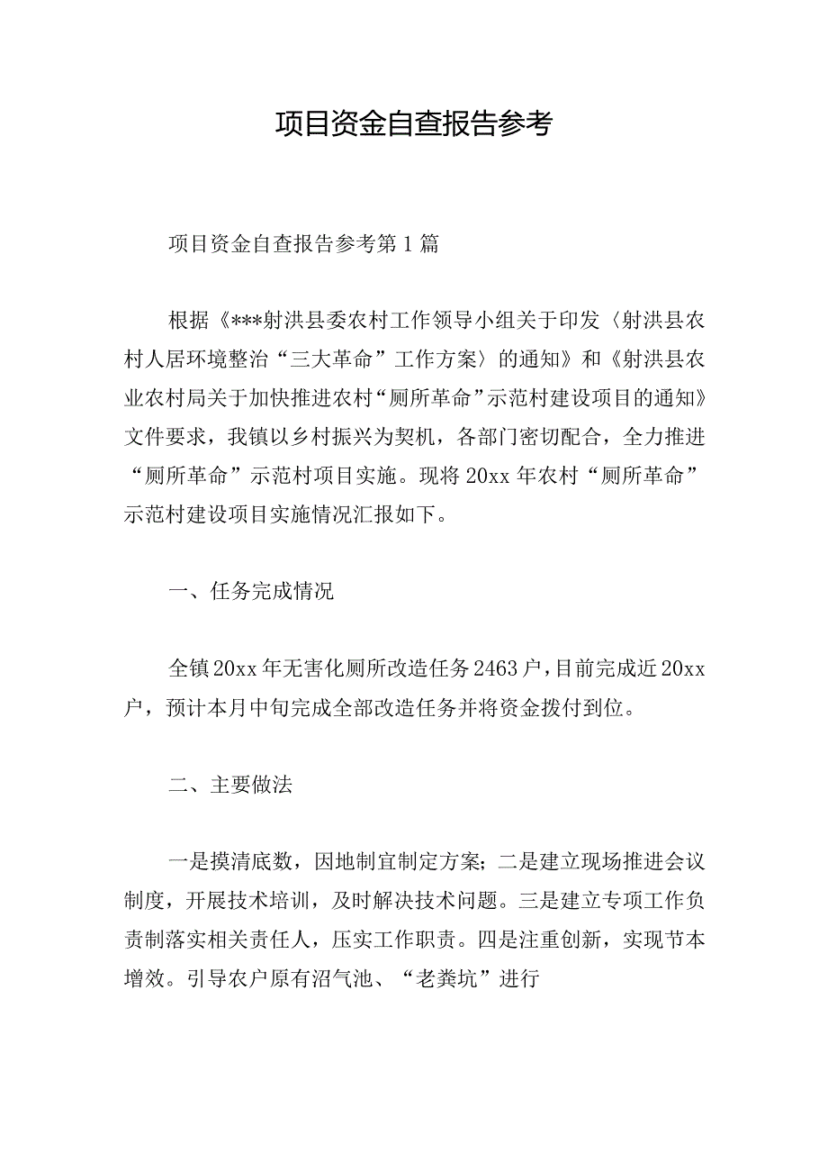 项目资金自查报告参考.docx_第1页