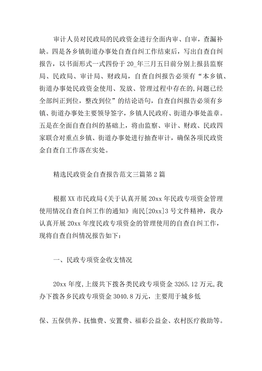 精选民政资金自查报告范文三篇.docx_第2页