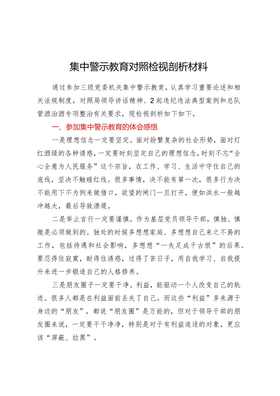 集中警示教育对照检视剖析材料.docx_第1页