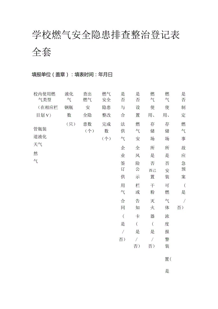 学校燃气安全隐患排查整治登记表全套.docx_第1页