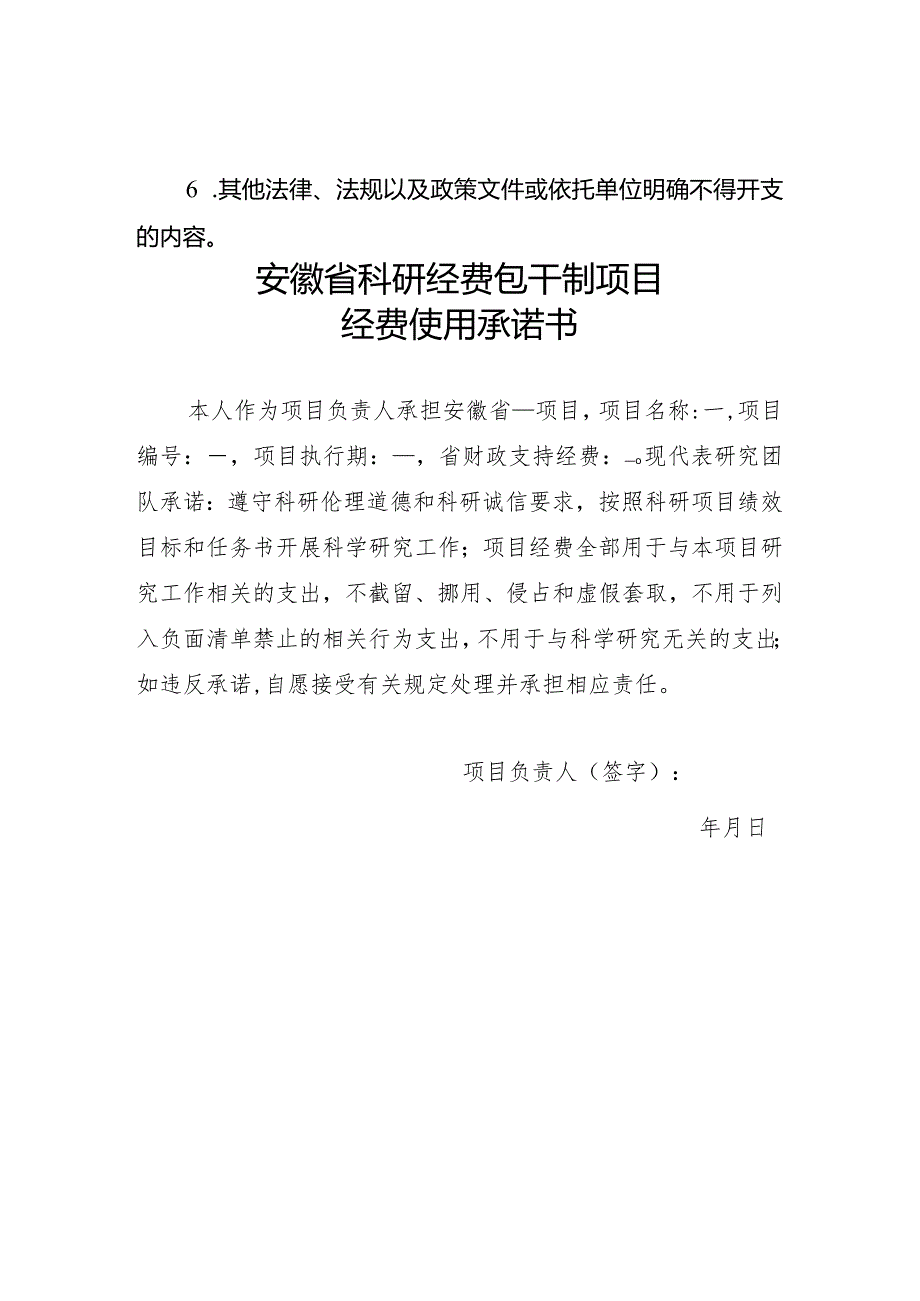 安徽省科研经费包干制项目经费使用负面清单、承诺书.docx_第2页